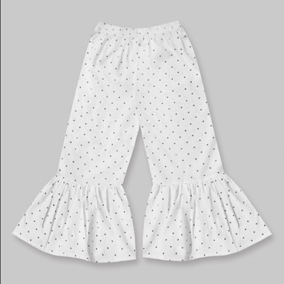 Girls White & Black Polka Dot Boho Ruffle Pants